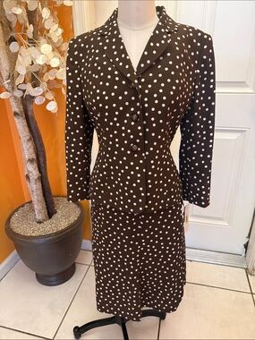 Women's Brown Polka Dot Long Sleeve Dress with Jacket
